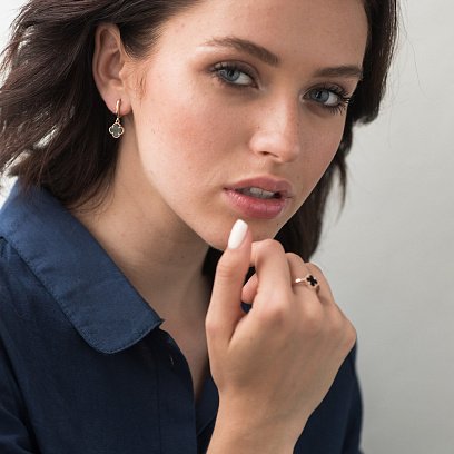 Золотые серьги "Клевер" (оникс) с06278 №4