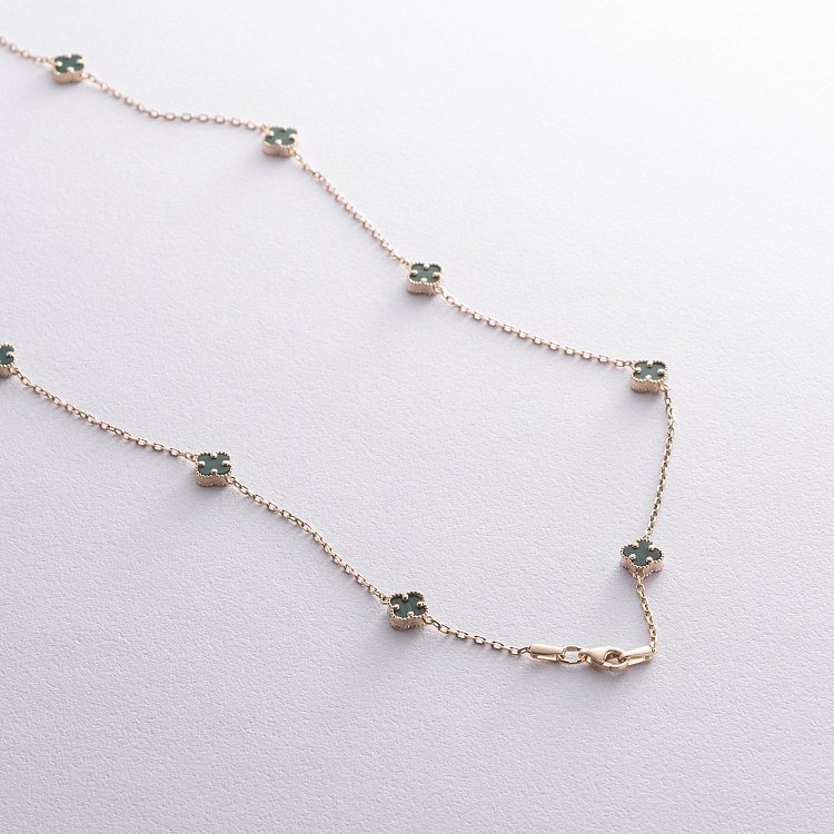 Колье "Клевер" с малахитом mini (желтое золото) кол02431 от ювелирного магазина Оникс - 2