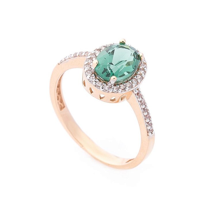 Золотое кольцо (празиолит, фианиты) к05079 Золотое кольцо (празиолит, фианиты) к05079 от ювелирного магазина Оникс