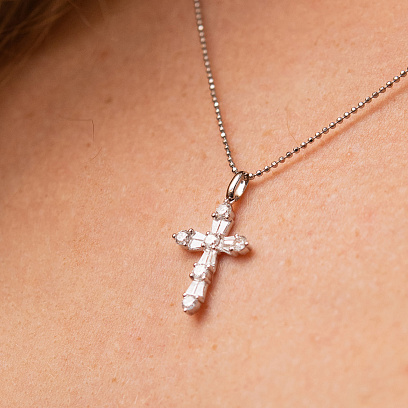 Крестик с бриллиантами (белое золото) пб0333cha №3