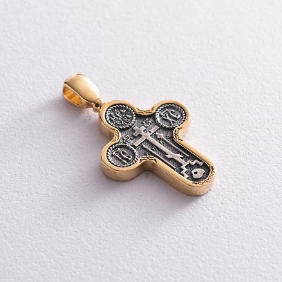 Срібний православний хрестик "Голгофський" (позолота, чорніння) 132438 №4