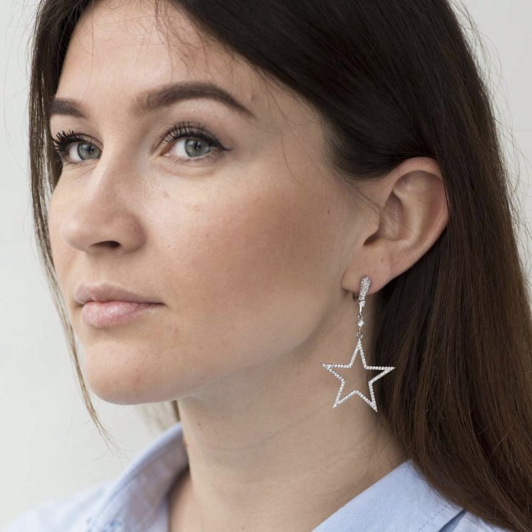 Серебряные серьги "Звезды" с фианитами 122120 от ювелирного магазина Оникс - 4