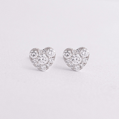 Золотые серьги - пусеты "Сердечки" (бриллианты) сб0606ri