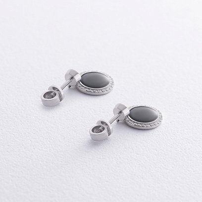 Золотые серьги - пусеты с бриллиантами и эмалью 315761121 №3