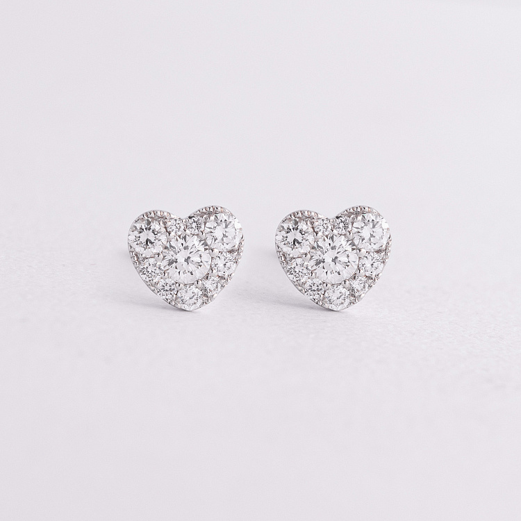 Золотые серьги - пусеты "Сердечки" (бриллианты) сб0606ri от ювелирного магазина Оникс