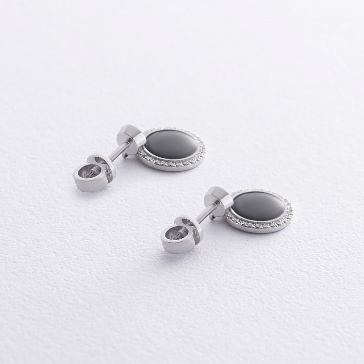 Золотые серьги - пусеты с бриллиантами и эмалью 315761121 от ювелирного магазина Оникс - 2