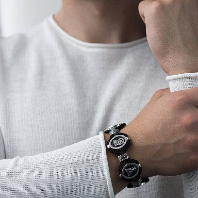 Серебряный браслет "Господь Вседержитель. Лики Святых" (эбеновое дерево) 626 №4