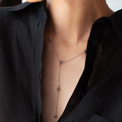 Колье - галстук "Шарики" в белом золоте (2 в 1)  кол02231 №4