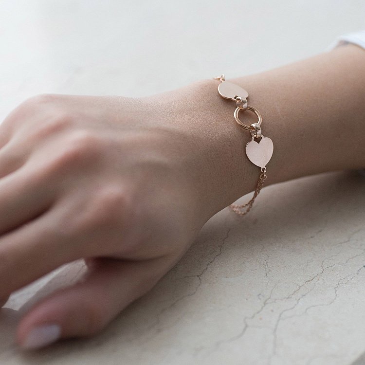 Подвійний золотий браслет "Два серця" б04311 від ювелірного магазину Онікс - 1