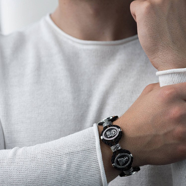 Серебряный браслет "Господь Вседержитель. Лики Святых" (эбеновое дерево) 626 от ювелирного магазина Оникс - 3