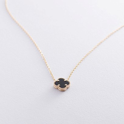 Золоте кольє "Конюшина" (онікс) кол01662