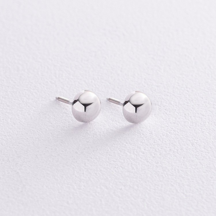 Сережки - пусети "Напівсфера" у білому золоті (0.7 см) с08205 від ювелірного магазину Онікс - 5