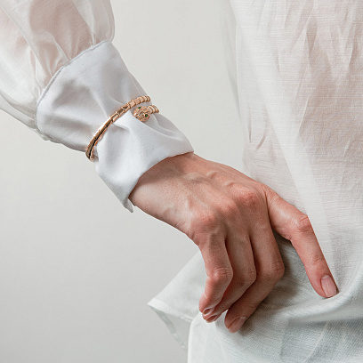 Жесткий браслет "Змея" в красном золоте (фианиты) б05511 №4