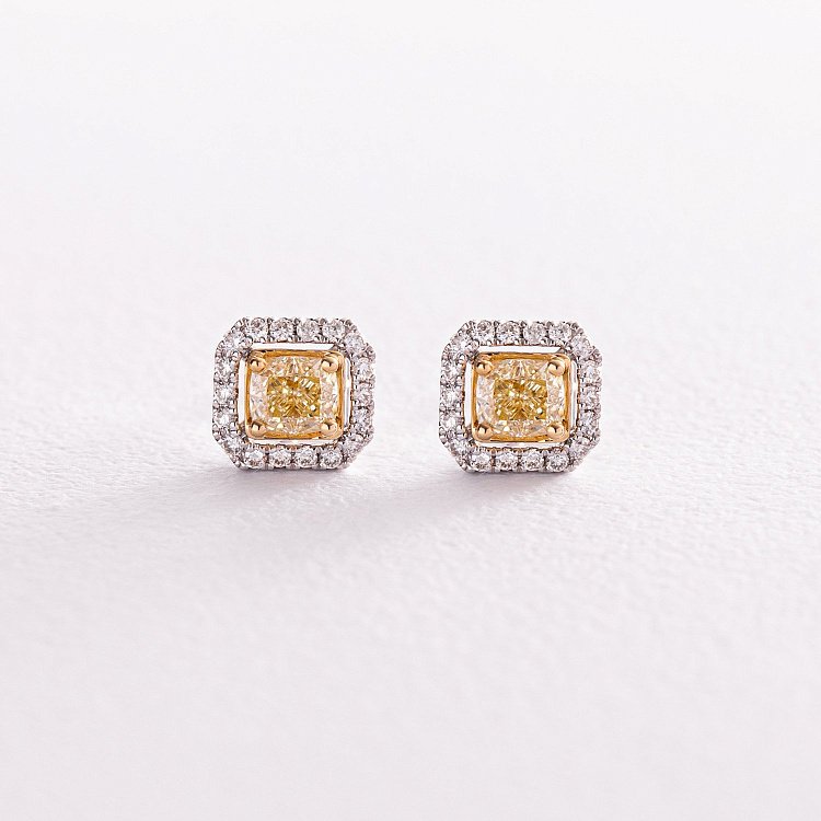 Золоті сережки - пусети з білими та жовтими діамантами сб0406nl від ювелірного магазину Онікс