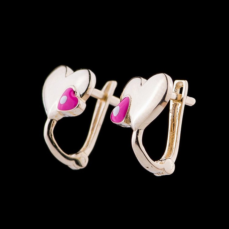 Золотые сережки "Пара сердечек" с04790роз от ювелирного магазина Оникс - 1