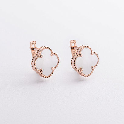 Золоті сережки "Конюшина" (перламутр) с09488