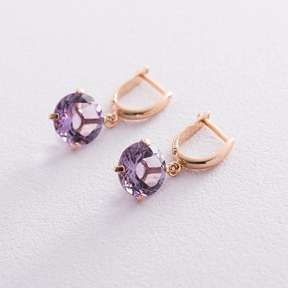 Золотые серьги "Влечение" с аметистом с05299 №5