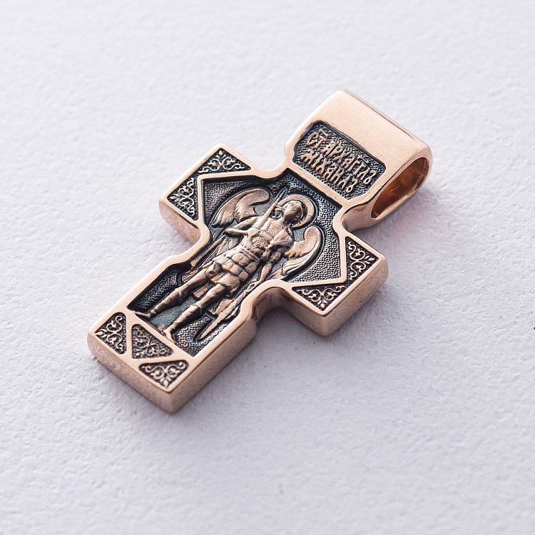 Золотий православний хрест "Спас Нерукотворний. Святитель Миколай Чудотворець. Ангел Хранитель" п02644 від ювелірного магазину Онікс - 1