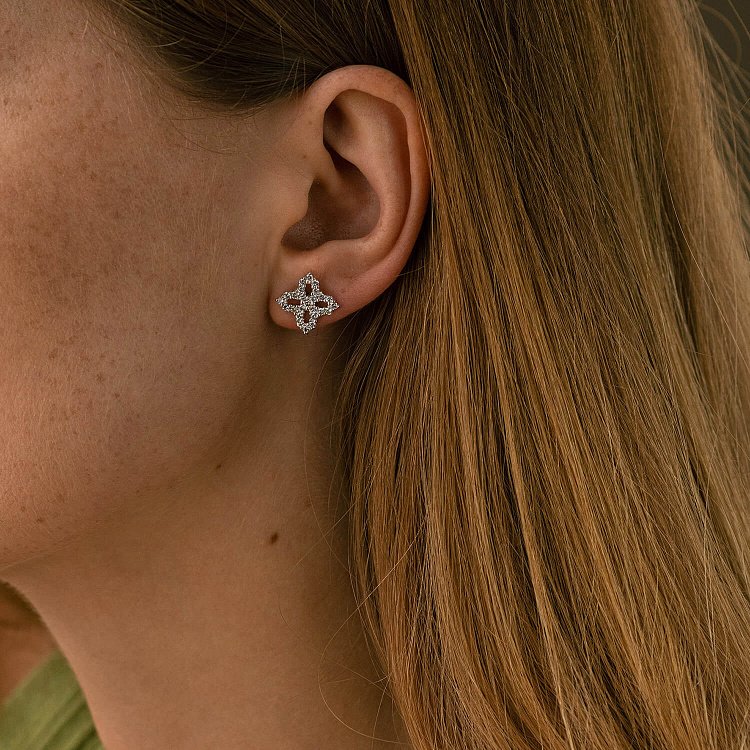 Золотые серьги - пусеты "Клевер" (бриллианты) сб0487м от ювелирного магазина Оникс - 2