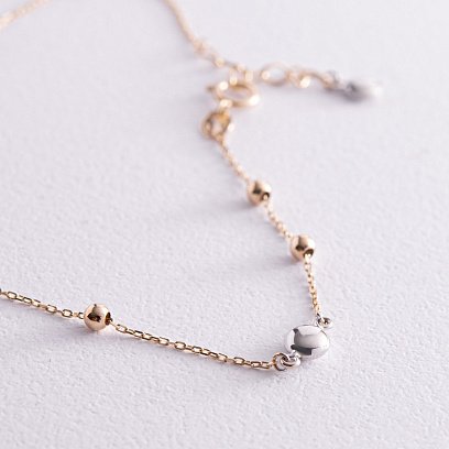 Браслет "Шарики" на ногу (желтое, белое золото) б05126 №5