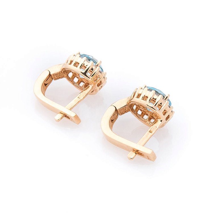 Золотые серьги с голубым топазом и фианитами с01684т от ювелирного магазина Оникс - 1