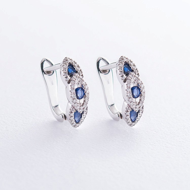 Золотый серьги с сапфирами и бриллиантами сб0074aj от ювелирного магазина Оникс