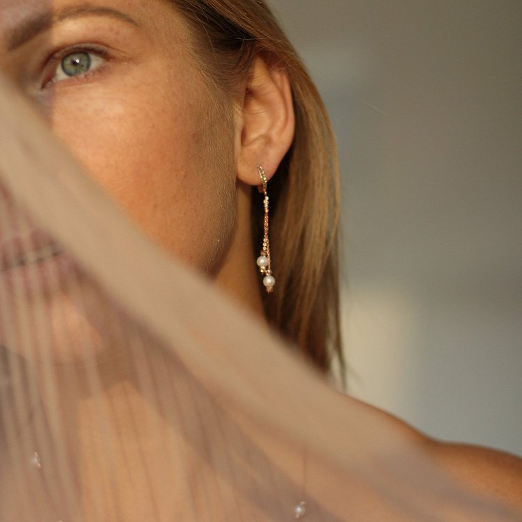 Золоті сережки Перли на ланцюжку с05677 від ювелірного магазину Онікс - 5