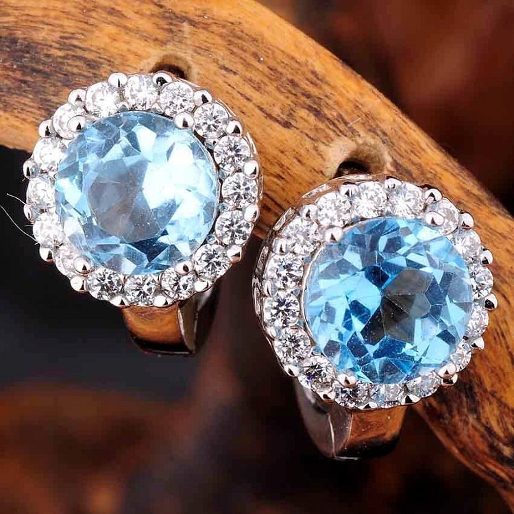 Золотые серьги с голубым топазом и фианитами с01684 от ювелирного магазина Оникс - 3