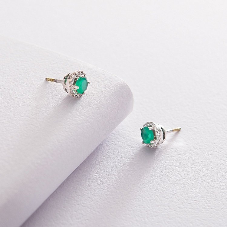 Золоті сережки-пусети (агат, фіаніти) с489бз від ювелірного магазину Онікс