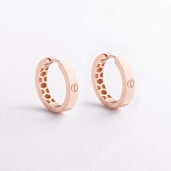 Серьги - кольца "Love" в красном золоте с09794