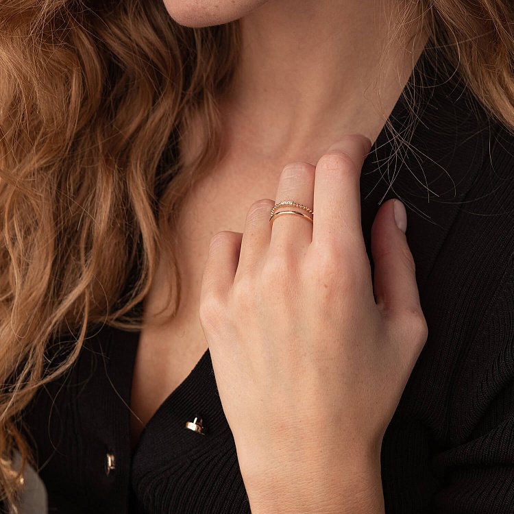 Двойное кольцо "Мириам" с фианитами (желтое золото) к07114 от ювелирного магазина Оникс - 6