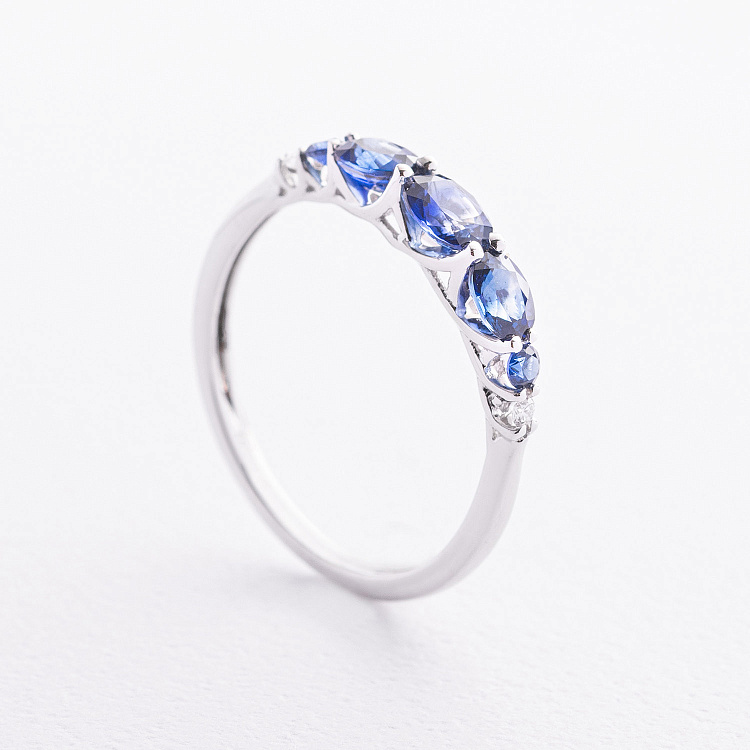 Золотое кольцо с бриллиантами и сапфирами кб0676lg от ювелирного магазина Оникс