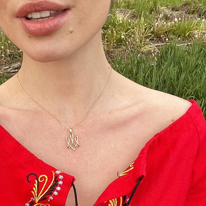 Золотий кулон "Герб України - Тризуб" п03686 №11