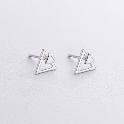 Серебряные серьги-пусеты "Треугольники" 122637 №3