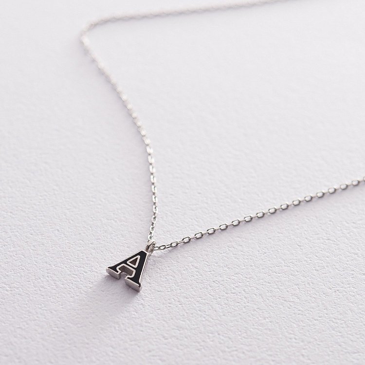 Срібне кольє з літерою А 18616ч від ювелірного магазину Онікс
