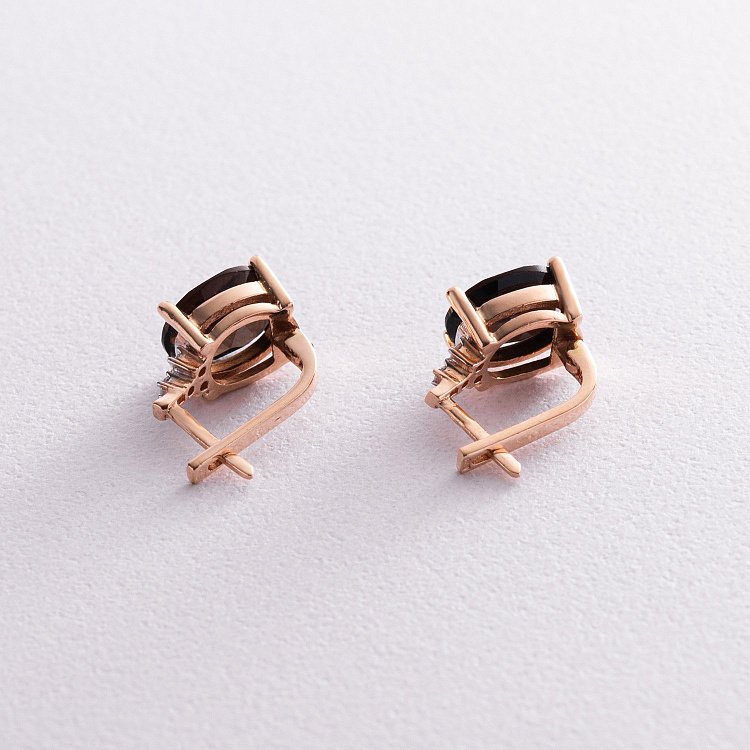 Золотые серьги (дымчатый кварц, фианиты) с02854 от ювелирного магазина Оникс - 2