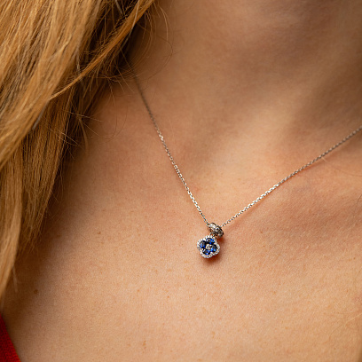 Золотое колье - галстук "Клевер" с бриллиантами и сапфирами колб0148mi №4