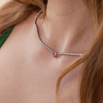 Срібне кольє - чокер "Сердечко" з фіанітами 181260 №3