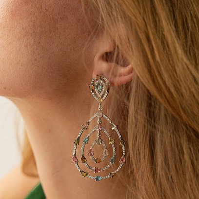 Серебряные серьги "Сальма" с разноцветными фианитами и турмалином 539 №4