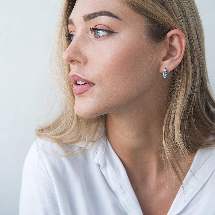 Золотые серьги (голубой топаз, фианиты) с04181 от ювелирного магазина Оникс - 4