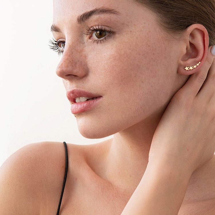 Сережки - клаймбери "Зірочки" в жовтому золоті с07392 від ювелірного магазину Онікс - 1