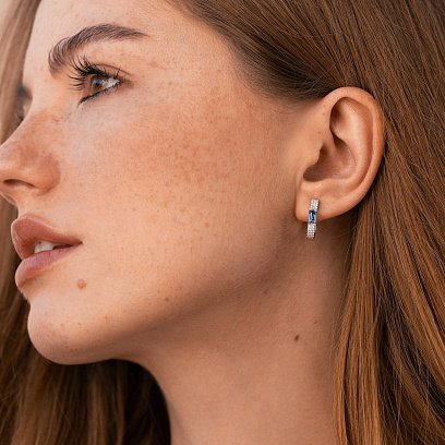 Золотые серьги с бриллиантами и сапфирами сб0565sm №4