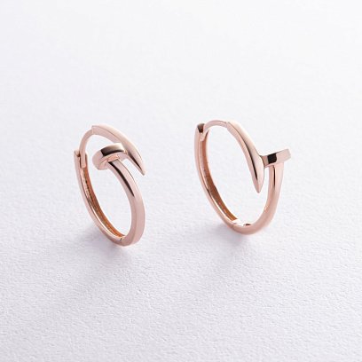 Серьги - кольца "Гвоздь" в красном золоте с08341