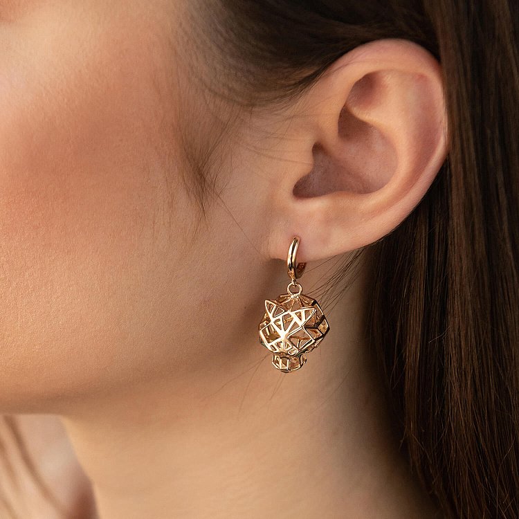 Серьги - кольца "Пантеры" в красном золоте с08603 от ювелирного магазина Оникс - 3