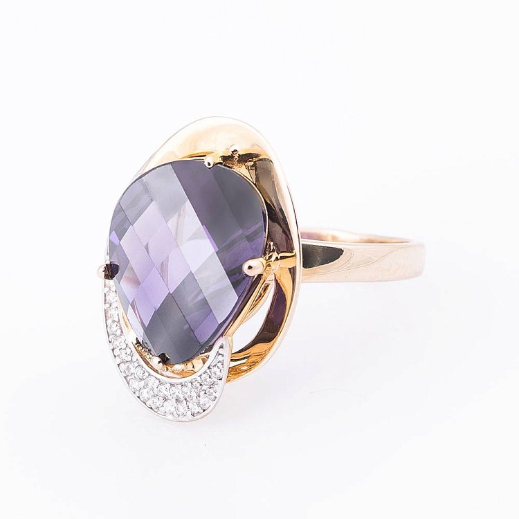 Золота каблучка з фіанітами к04444 від ювелірного магазину Онікс - 3