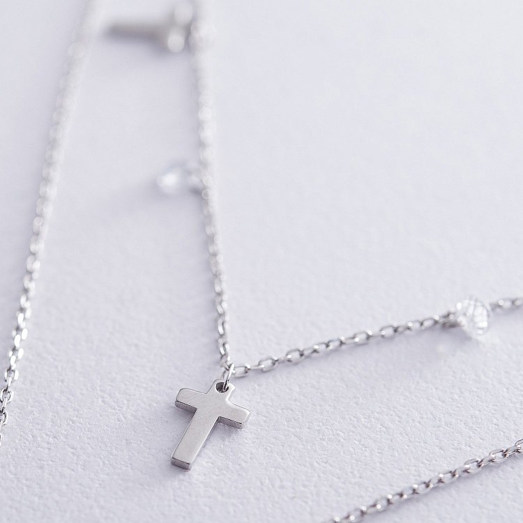 Двойное серебряное колье "Крестики" с фианитами 18939 от ювелирного магазина Оникс - 2