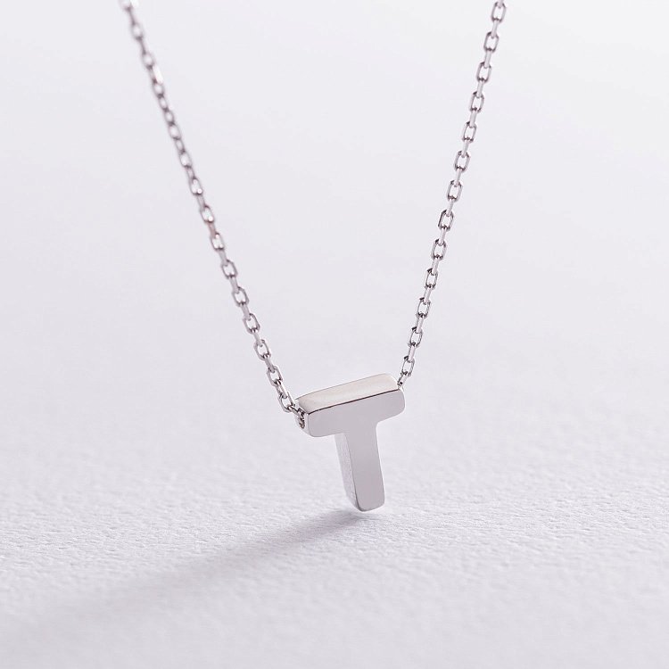Колье с буквой "Т" в белом золоте кол01254Т от ювелирного магазина Оникс