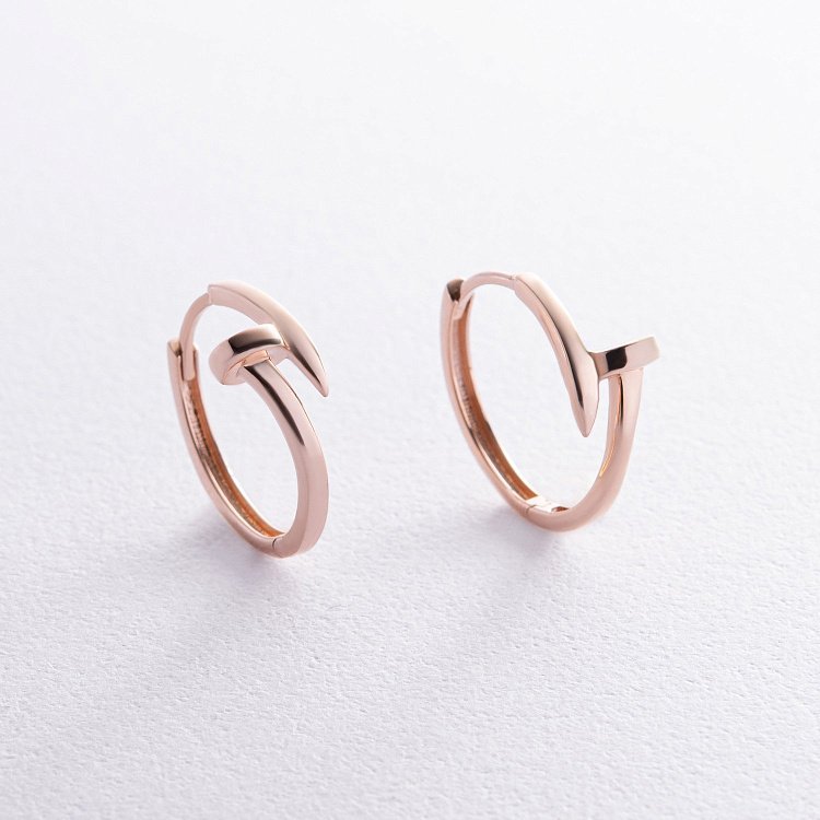 Серьги - кольца "Гвоздь" в красном золоте с08341 от ювелирного магазина Оникс