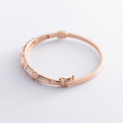 Жорсткий браслет в червоному золоті (фіаніти) б04546 №3