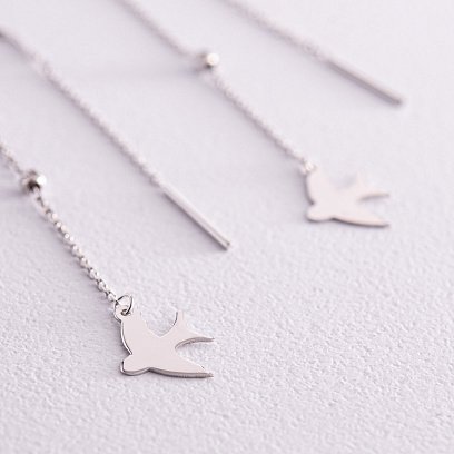 Сережки - протяжки "Ластівки" у білому золоті с08046 №3